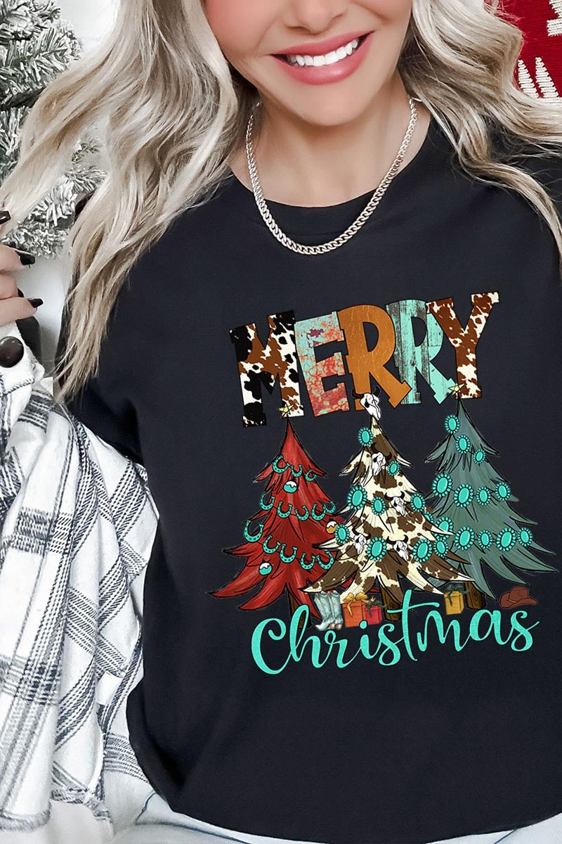 US3001-E3200 Merry Christmas Trees Graphic Tee $12.5