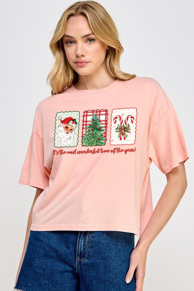 CTS-E3201 Most Wonderful Time Graphic Relaxed Crop Top $11