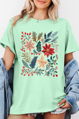 5000-E3186 Floral Christmas Graphic Heavy Cotton Tee $9