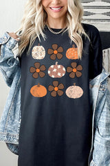 5000-E3117 Pumpkins & Flowers Fall Graphic Heavy Cotton Tee $9