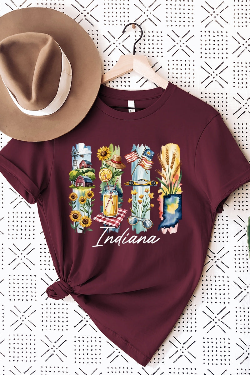 US3001-E3061IN Indiana State Brushstroke Graphic Tee $12.5
