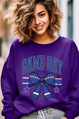 UL180P-E3065 Blue Game Day Football Bow Graphic Plus Sweatshirt $25