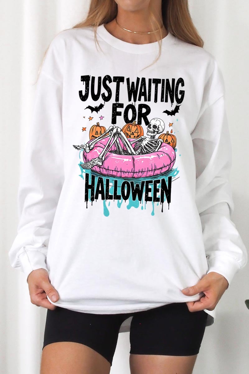 UL240-E3138 Just Waiting For Halloween Graphic Long Sleeve Tee $13.75
