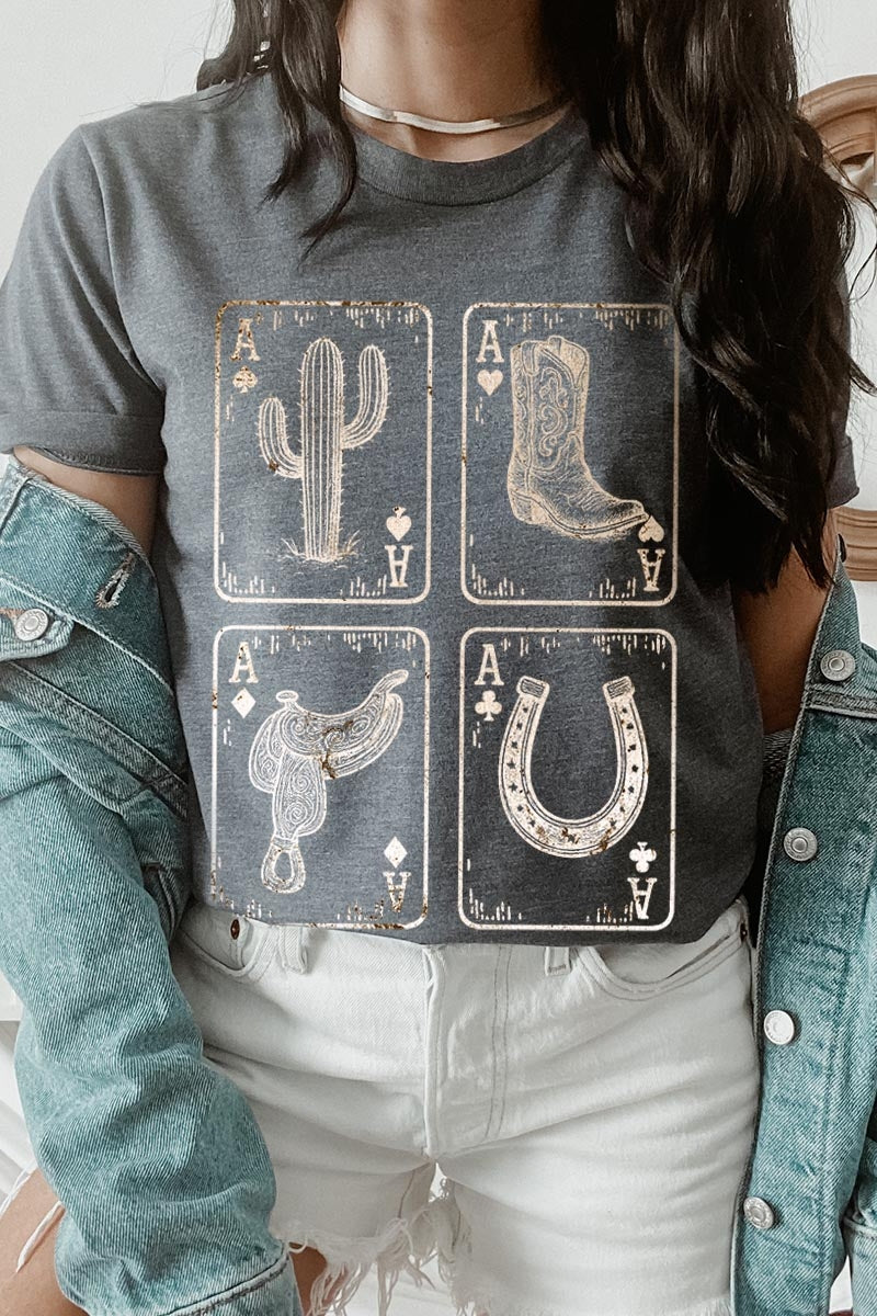 US3001-E3094 Western Cowgirl Card Graphic Tee $12.5