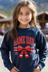 UL180B-E3062Z Red Game Day Football Bow Kids Graphic Sweatshirt $20