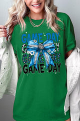 5000P-E3089 Blue Silver Football Bow Plus Heavy Cotton Tee $12.75