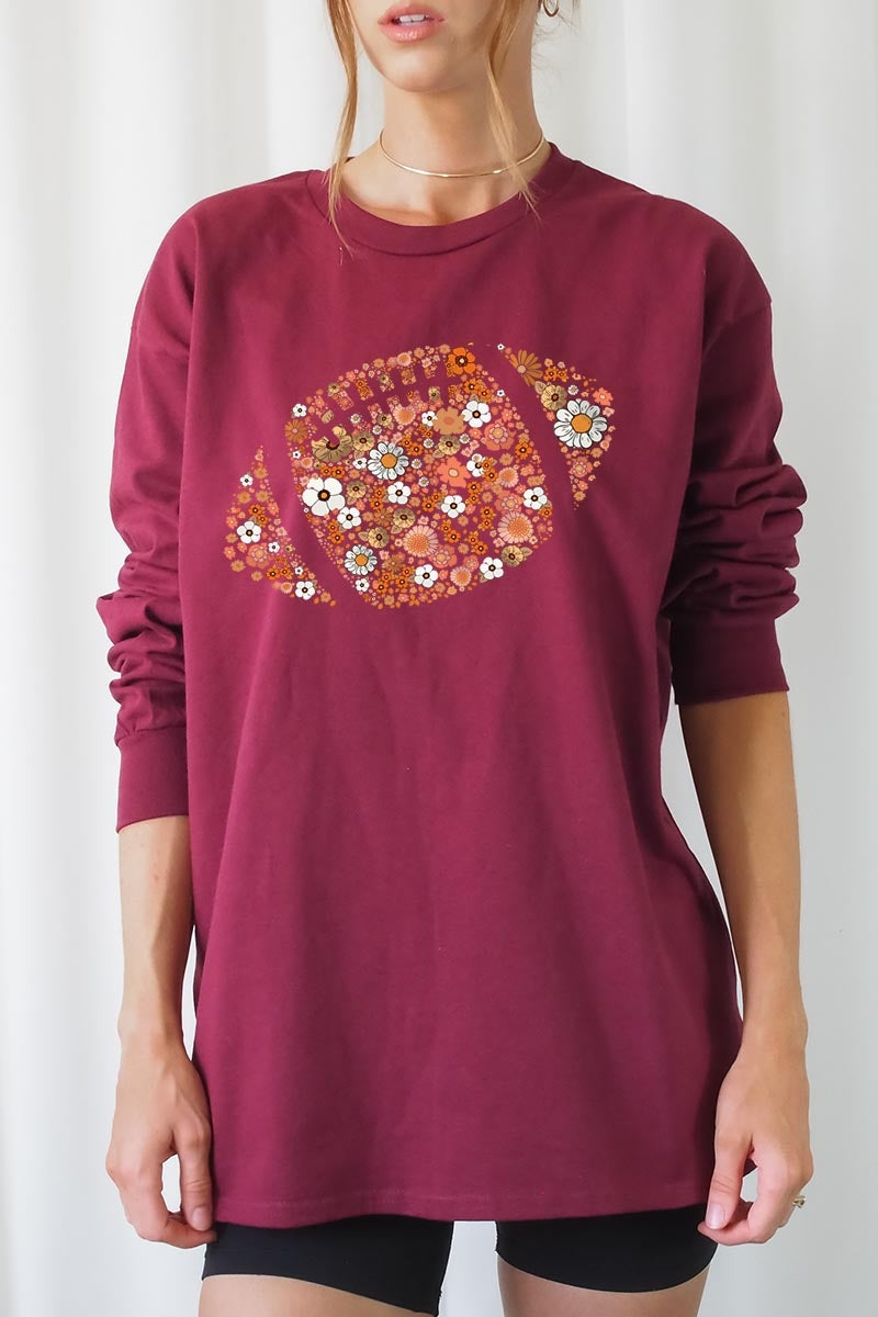 UL240-E3133 Floral Football Graphic Long Sleeve Tee $13.75