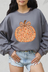 UL180P-E3135 Floral Fall Pumpkin Graphic Plus Sweatshirt $25