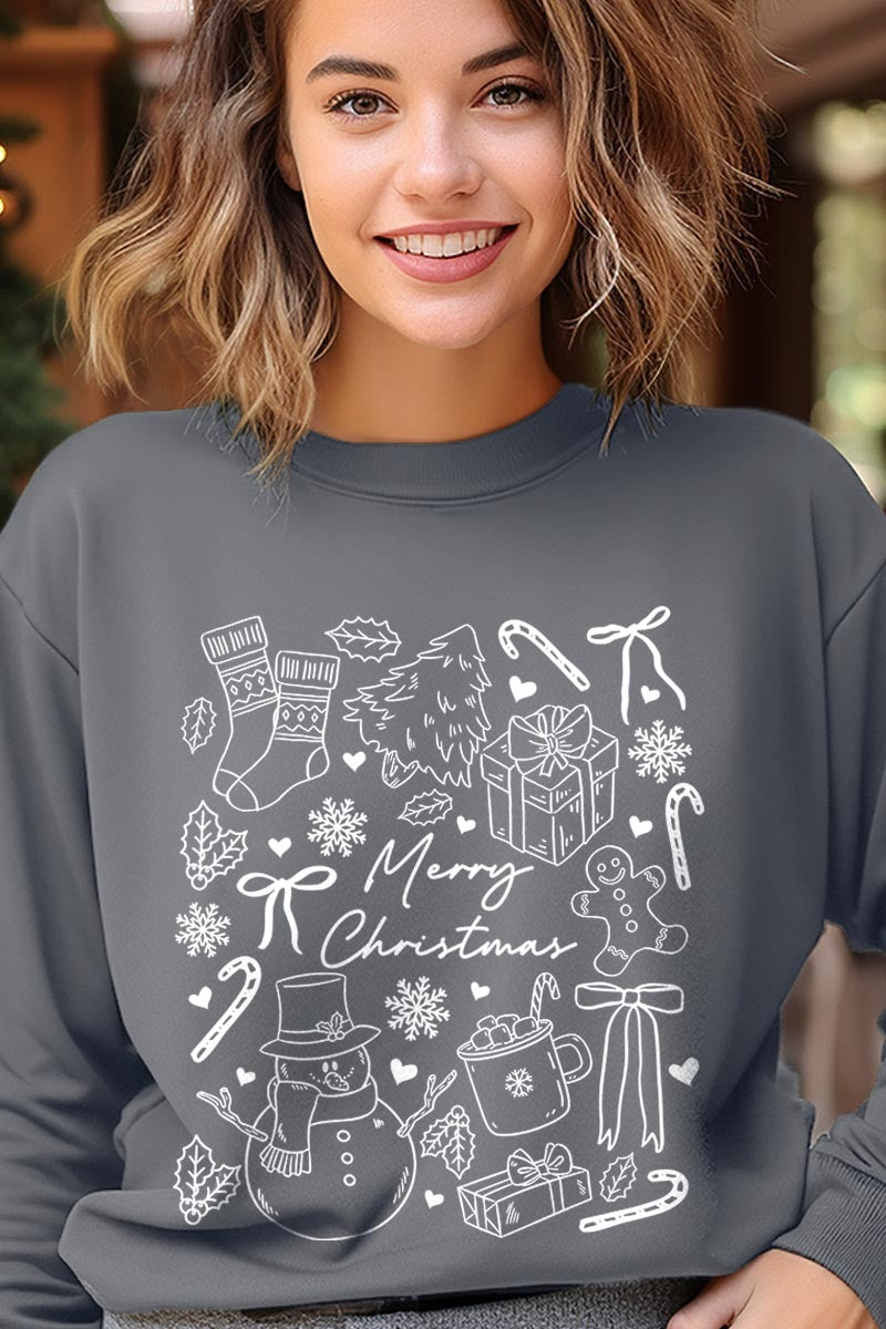 UL180P-E3181 Christmas Doodle Graphic Plus Sweatshirt $25