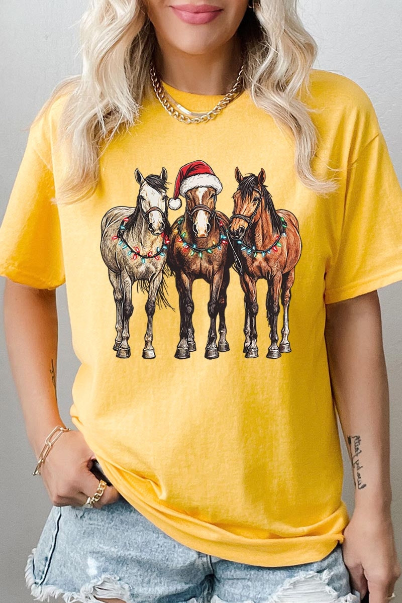 5000P-E3182 Christmas Horses Graphic Plus Heavy Cotton Tee $12.75