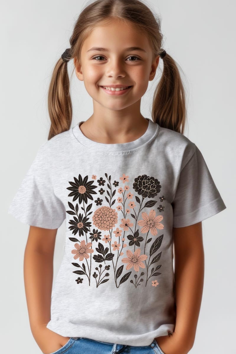 US3001Y-E3178Z Fall Floral Garden Kids Graphic Tee $11