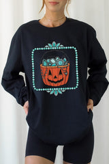 UL240P-E3140 Halloween turquoise pumpkin Plus Long Sleeve Tee $17
