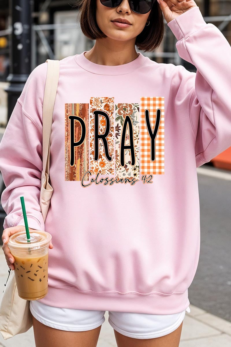 UL180P-E3166 Pray Fall Christian Graphic Plus Sweatshirt $25