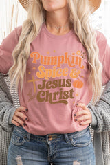 US3001-E3164 Pumpkin Spice & Jesus Graphic Tee $12.5