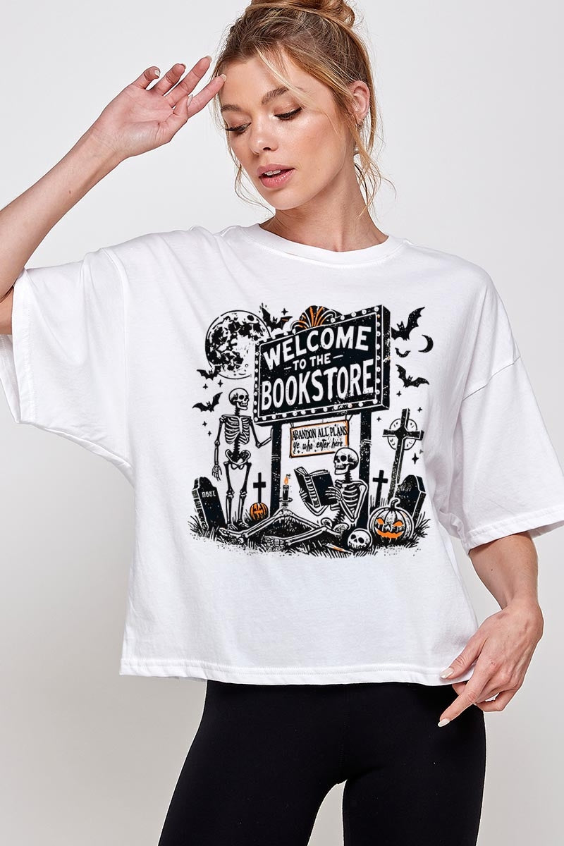CTS-E3122 Bookstore Halloween Graphic Relaxed Crop Top $11