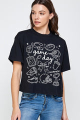 CTS-E3081 Football Doodles Graphic Relaxed Crop Top $11