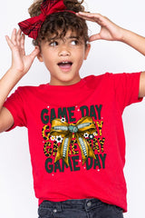 US3001Y-E3090Z Yellow Football Game Day Bow Kids Graphic Tee $11