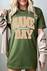 US3001-E3129 Orange Gingham Game Day Graphic Tee $12.5