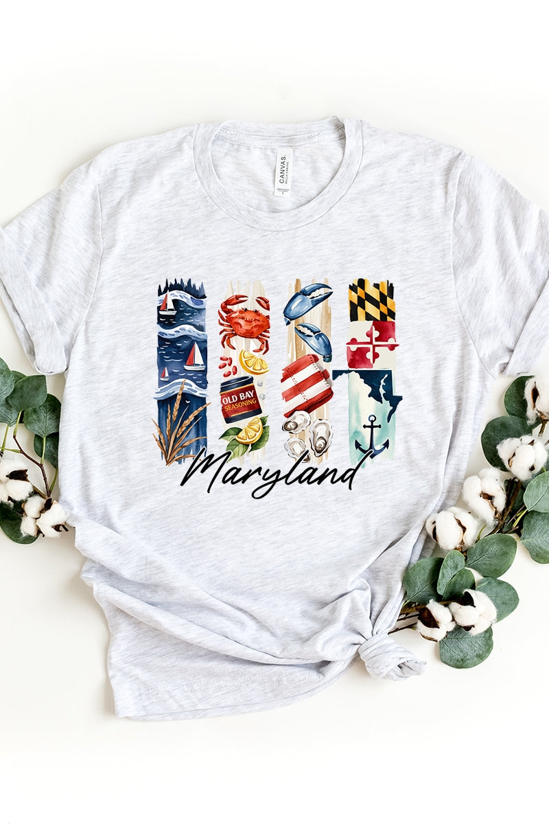 US3001P-E3061MD Maryland State Brushstroke Graphic Plus Tee $16