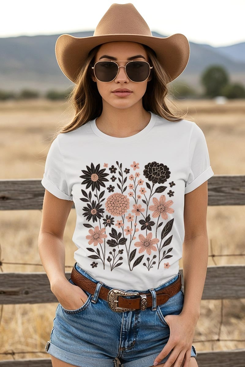 US3001-E3178 Fall Floral Garden Graphic Tee $12.5