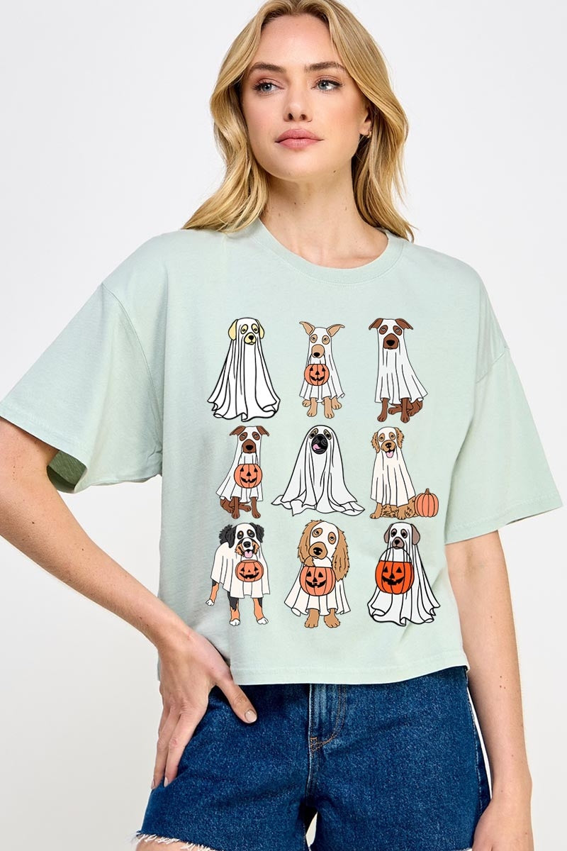 CTS-E3106 Halloween Ghost Dog Graphic Relaxed Crop Top $11