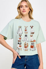 CTS-E3106 Halloween Ghost Dog Graphic Relaxed Crop Top $11