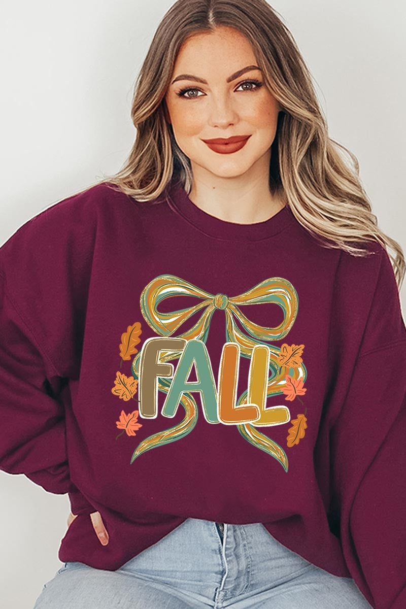 UL180P-E3121 Fall Brushstroke Bow Graphic Plus Sweatshirt $25