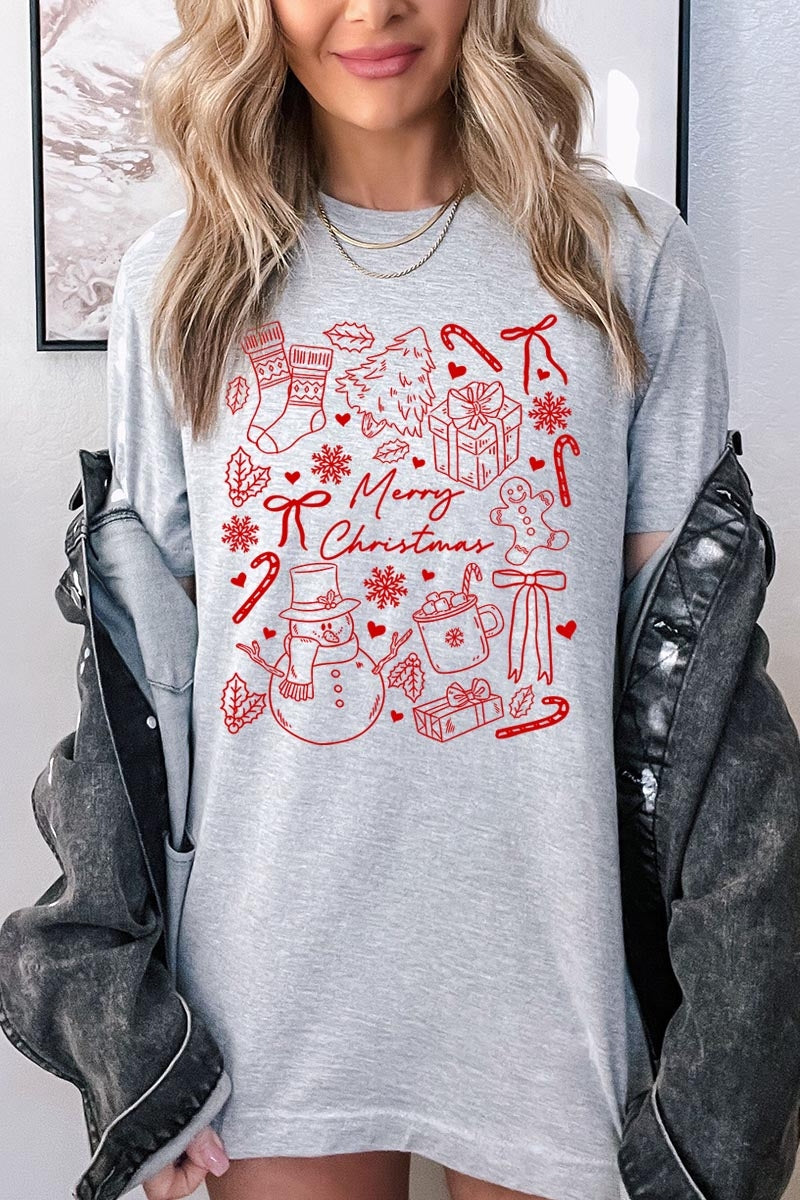US3001P-E3181 Christmas Doodle Graphic Plus Tee $16