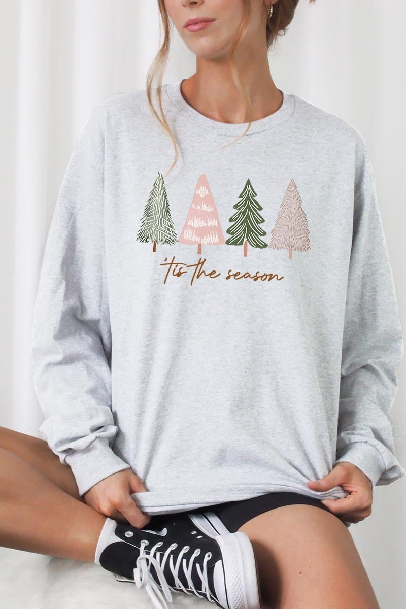 UL240-E3218 Rustic Christmas Trees Graphic Long Sleeve Tee $13.75