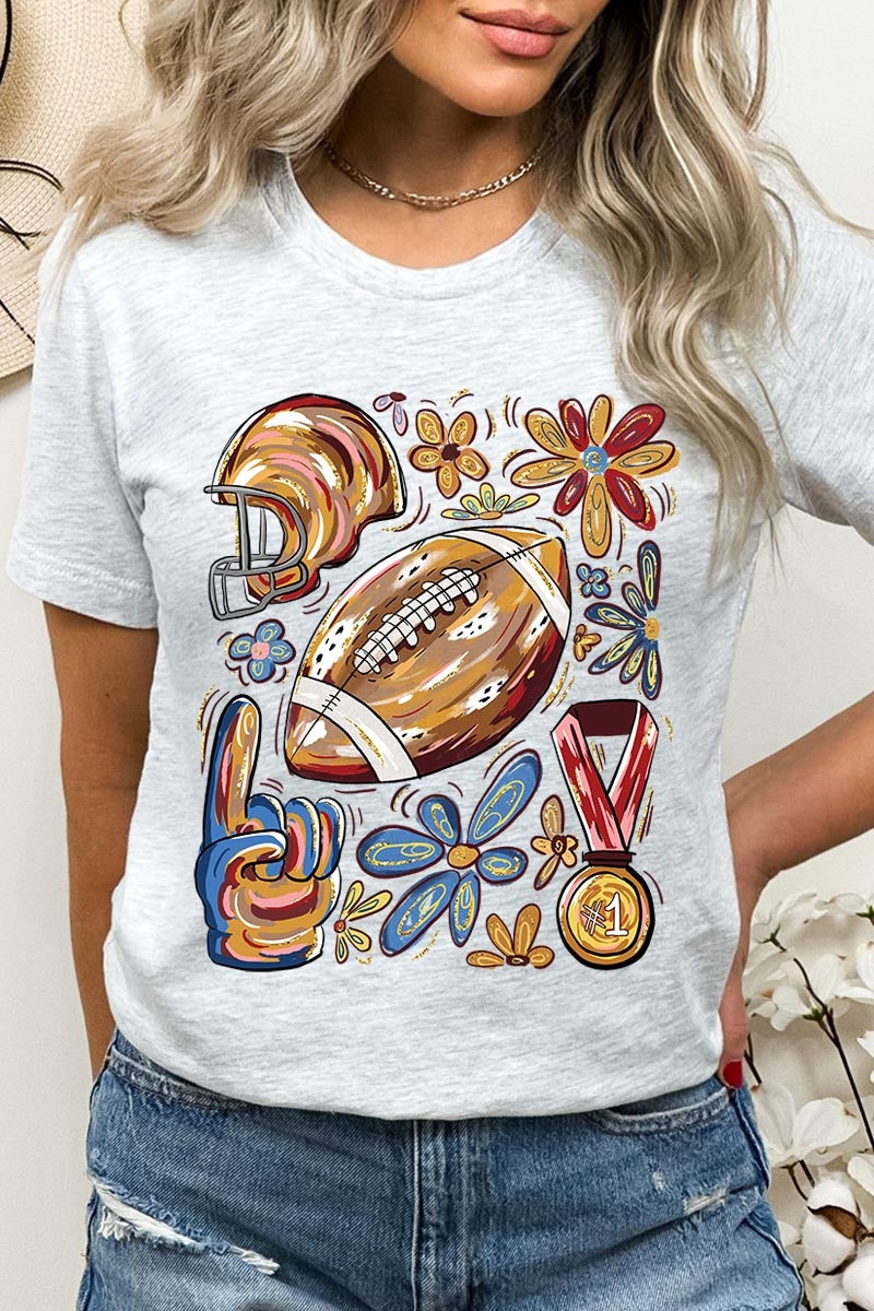 US3001-E3072 Retro Floral Football Graphic Tee $12.5