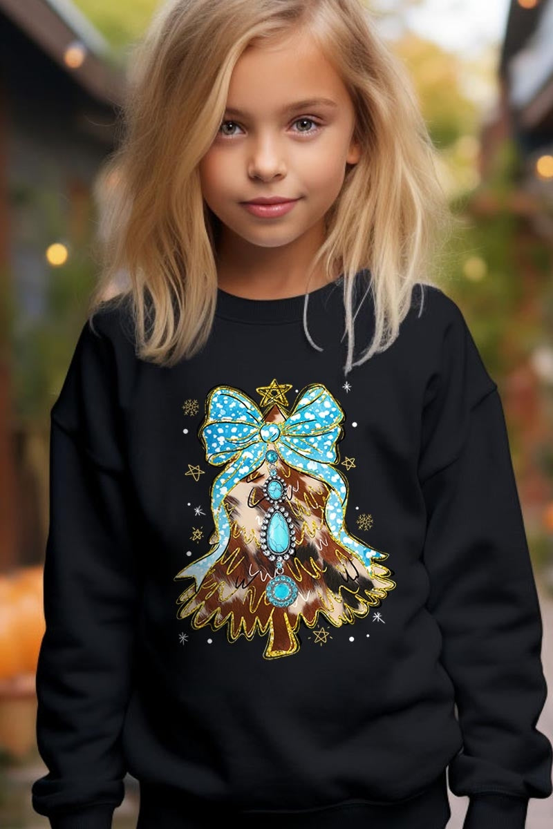 UL180B-E3184Z Turquoise Christmas Tree Kids Graphic Sweatshirt $20