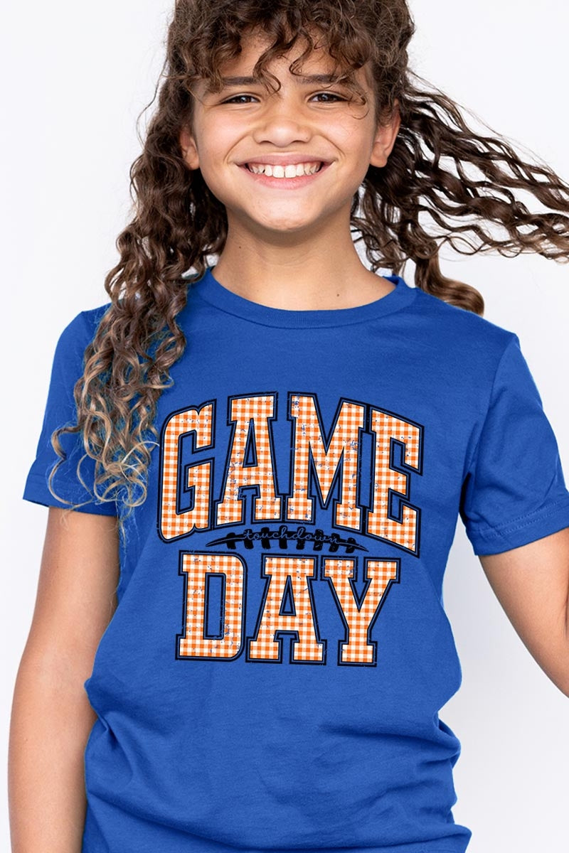 US3001Y-E3129Z Orange Gingham Game Day Kids Graphic Tee $11
