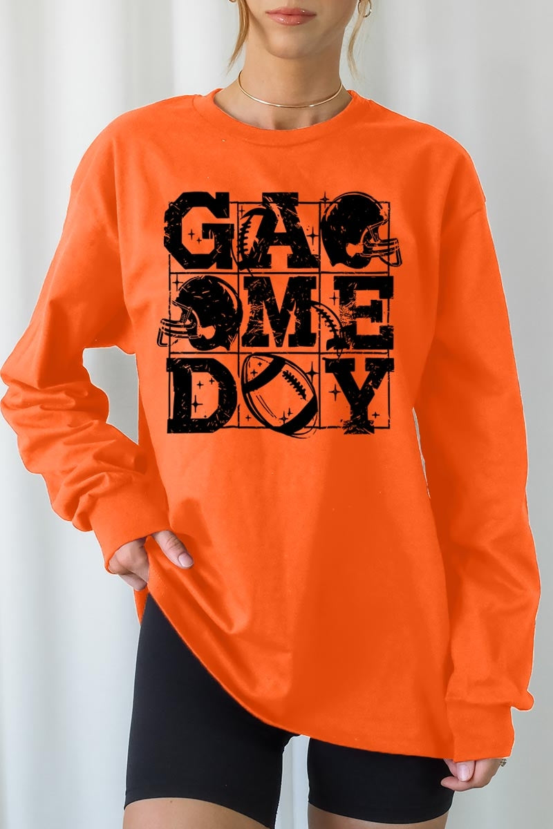 UL240P-E3073 Distressed Game Day Graphic Plus Long Sleeve Tee $17