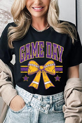 US3001P-E3063 Purple Game Day Football Bow Graphic Plus Tee $16