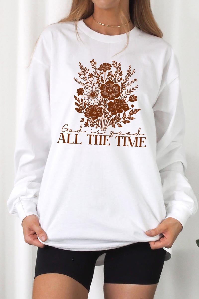 UL240P-E3116 God Is Good Floral Graphic Plus Long Sleeve Tee $17