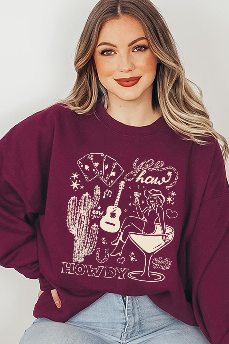 UL180P-E3097 Cowgirl Country Music Graphic Plus Sweatshirt $25