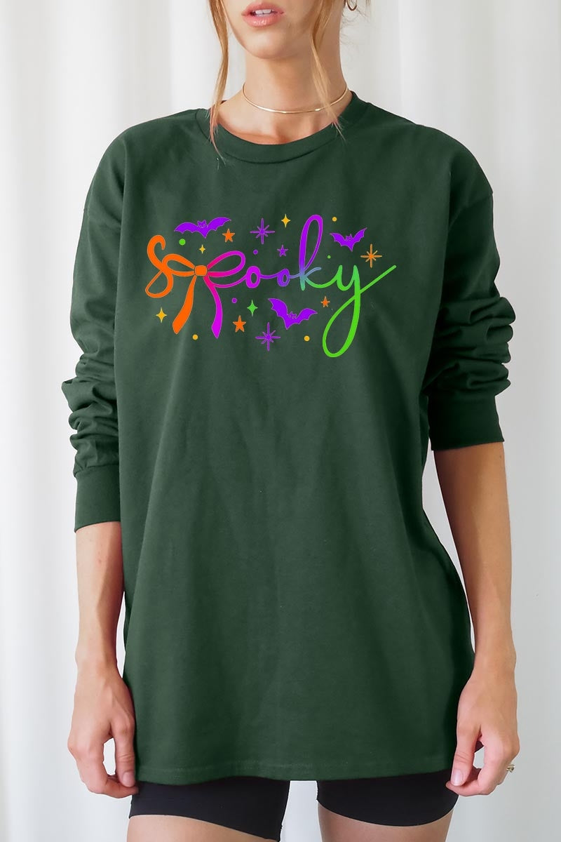 UL240P-E3109 Spooky Halloween Graphic Plus Long Sleeve Tee $17