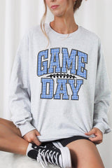 UL240P-E3130 Blue Gingham Game Day Graphic Plus Long Sleeve Tee $17