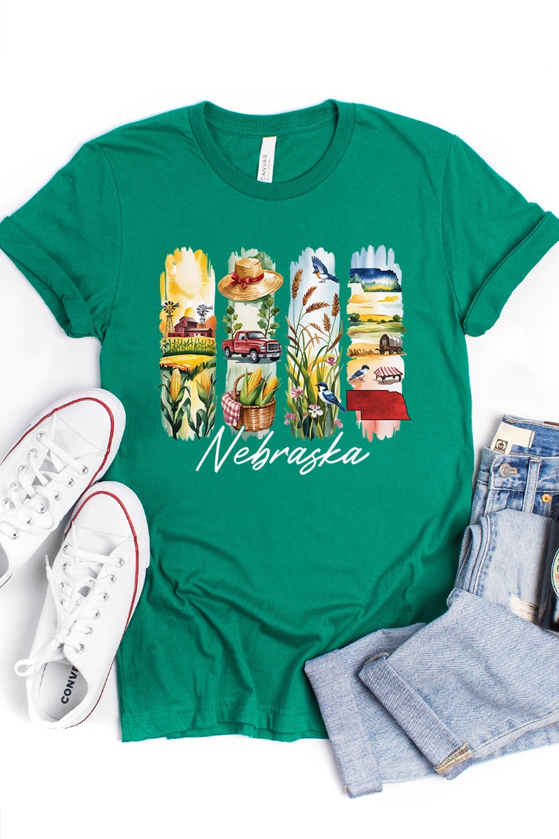 US3001-E3061NE Nebraska State Brushstroke Graphic Tee $12.5