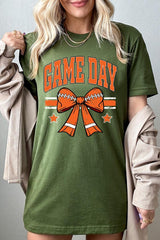 US3001P-E3064 Orange Game Day Football Bow Graphic Plus Tee $16