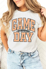 US3001-E3129 Orange Gingham Game Day Graphic Tee $12.5
