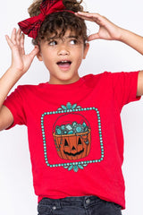 US3001Y-E3140Z Halloween turquoise pumpkin Kids Graphic Tee $11