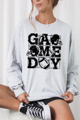 UL240P-E3073 Distressed Game Day Graphic Plus Long Sleeve Tee $17