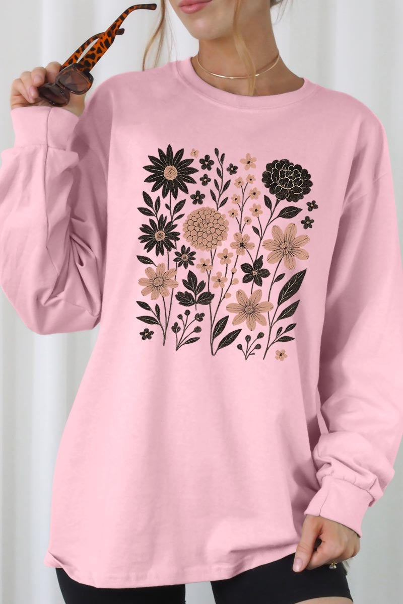 UL240-E3178 Fall Floral Garden Graphic Long Sleeve Tee $13.75