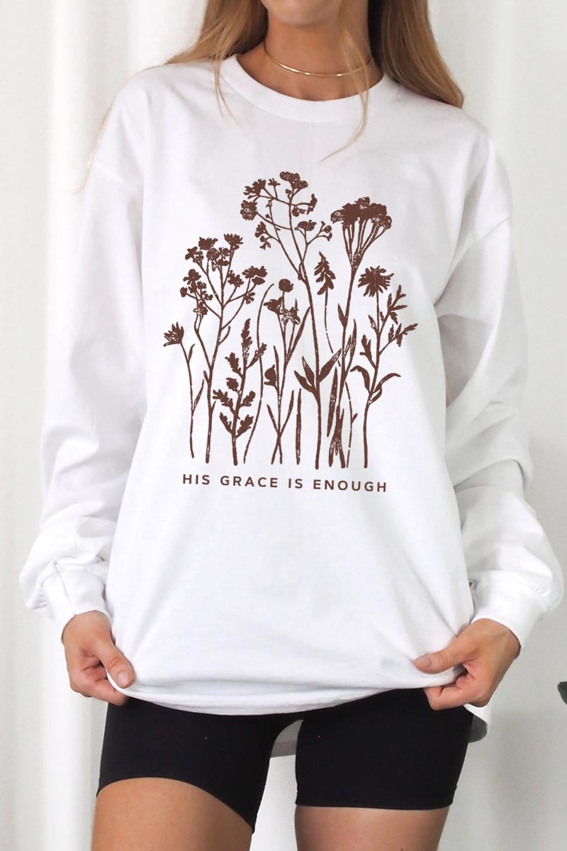 UL240P-E3146 Christian Wildflower Graphic Plus Long Sleeve Tee $17