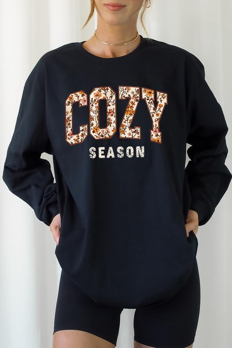 UL240P-E3082 Cozy Season Graphic Plus Long Sleeve Tee $17