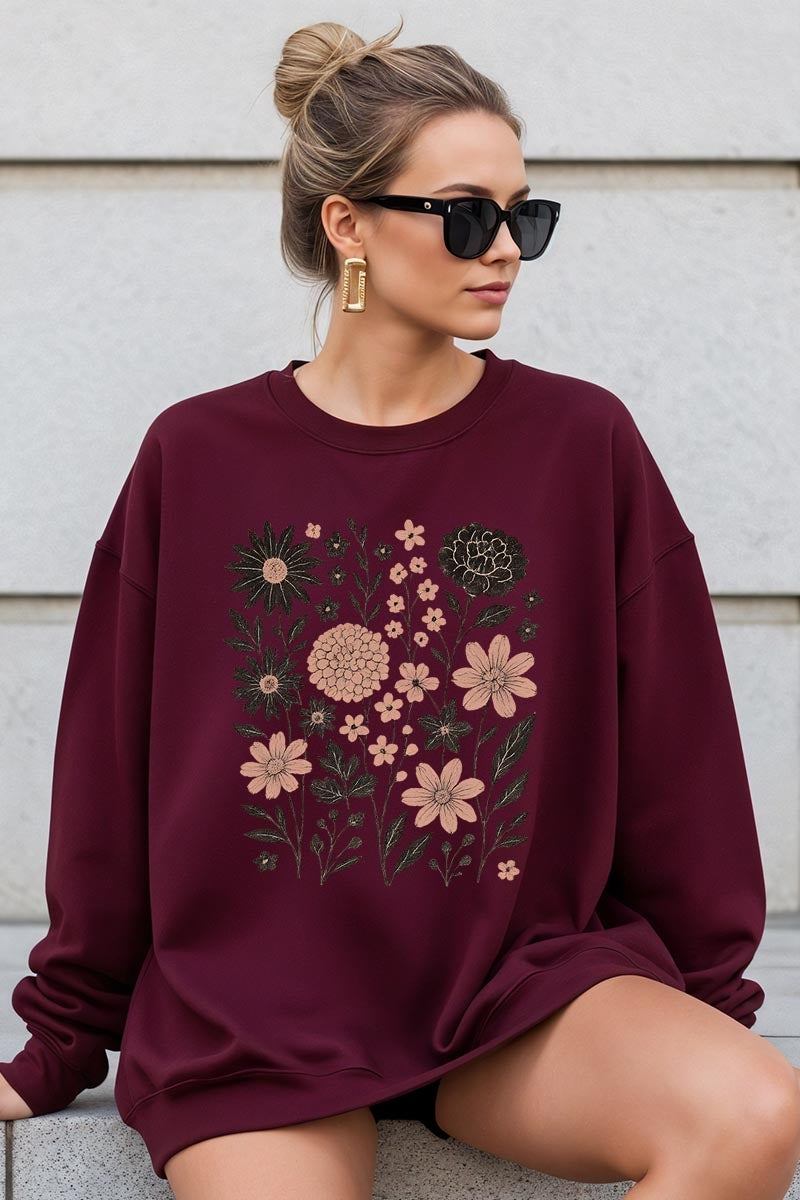 UL180-E3178 Fall Floral Garden Graphic Sweatshirt $20