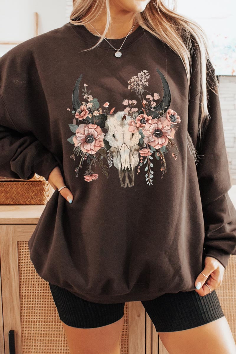 UL180-E3113 Western Skull Floral Graphic Sweatshirt $20