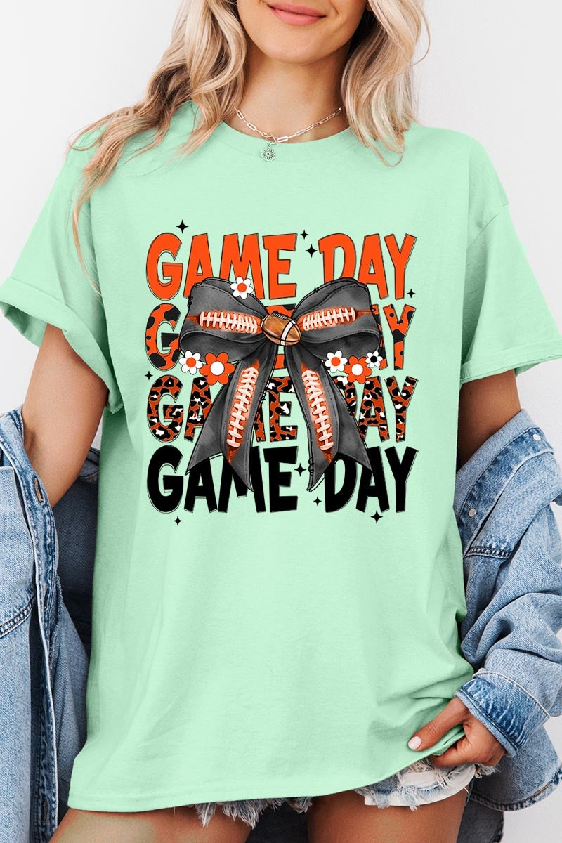 5000-E3088 Orange Black Football GameDay Bow Heavy Cotton Tee $9
