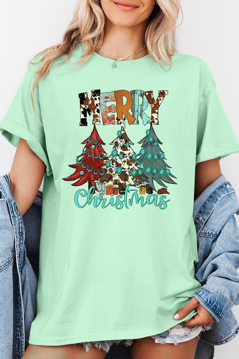 5000-E3200 Merry Christmas Trees Graphic Heavy Cotton Tee $9